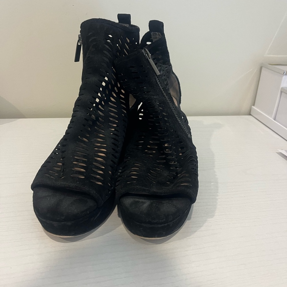 Sacha London Black Ankle Boots with Intricate Cutout Design